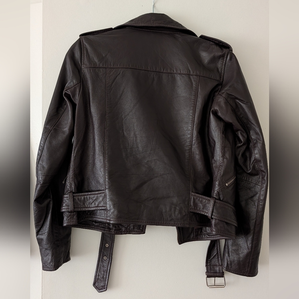 Quince Dark Brown Leather Biker Jacket with Silver Hardware - Picture 2 of 2